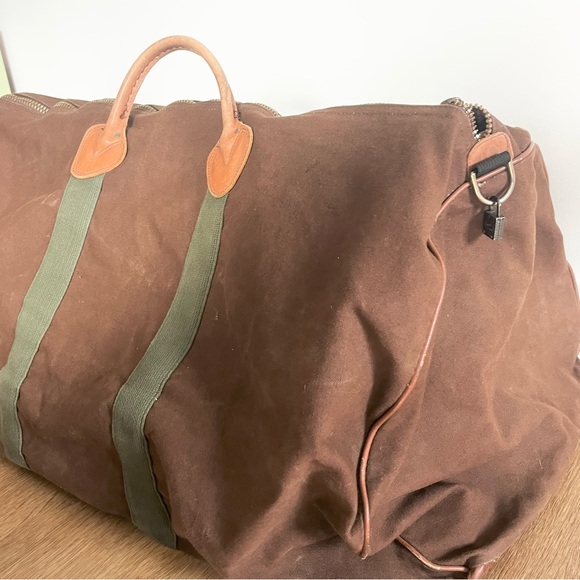 Vintage LL BEAN Brown Canvas Duffle Bag w Leather Trim Large Ivy League Trad 80s - Picture 6 of 11